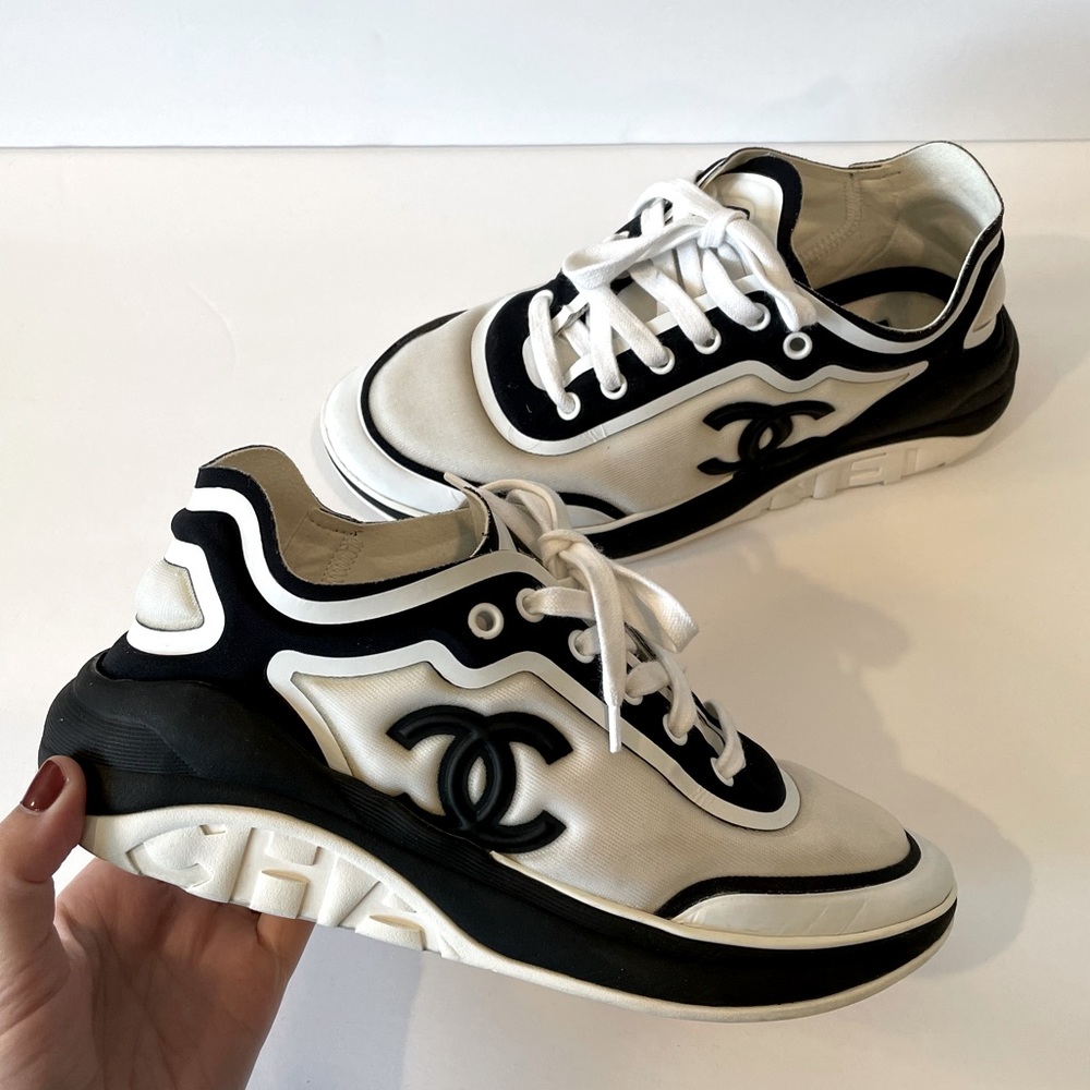 CHANEL Black White Logo Sneaker 37 from 2019